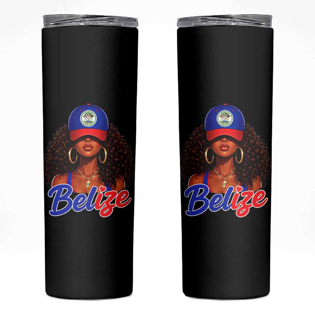 Belize Princess Skinny Tumbler Melanin Afro Girl Belize Flag Heritage Gift for Black Girls
