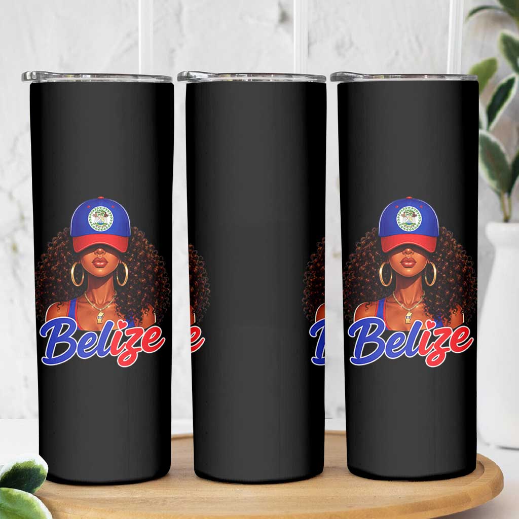 Belize Princess Skinny Tumbler Melanin Afro Girl Belize Flag Heritage Gift for Black Girls
