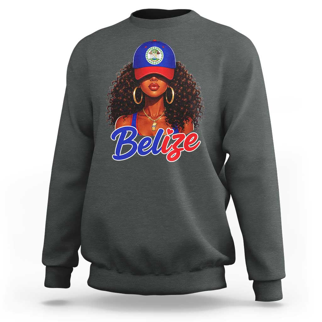 Belize Princess Sweatshirt Melanin Afro Girl Belize Flag Heritage Gift for Black Girls