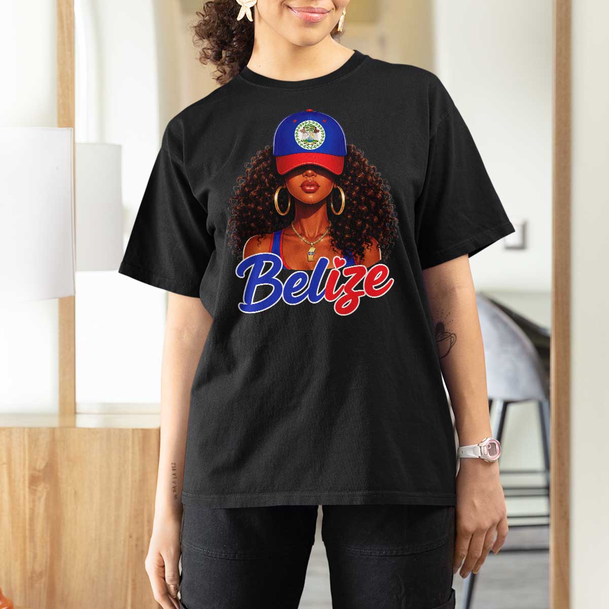 Belize Princess T Shirt For Women Melanin Afro Girl Belize Flag Heritage Gift for Black Girls