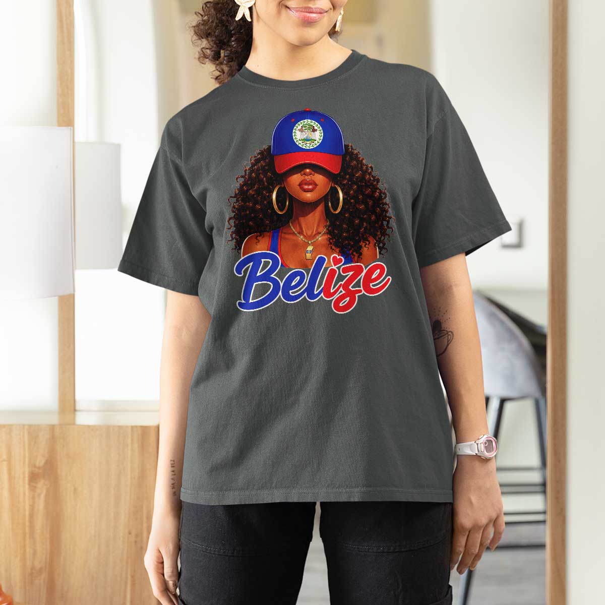 Belize Princess T Shirt For Women Melanin Afro Girl Belize Flag Heritage Gift for Black Girls