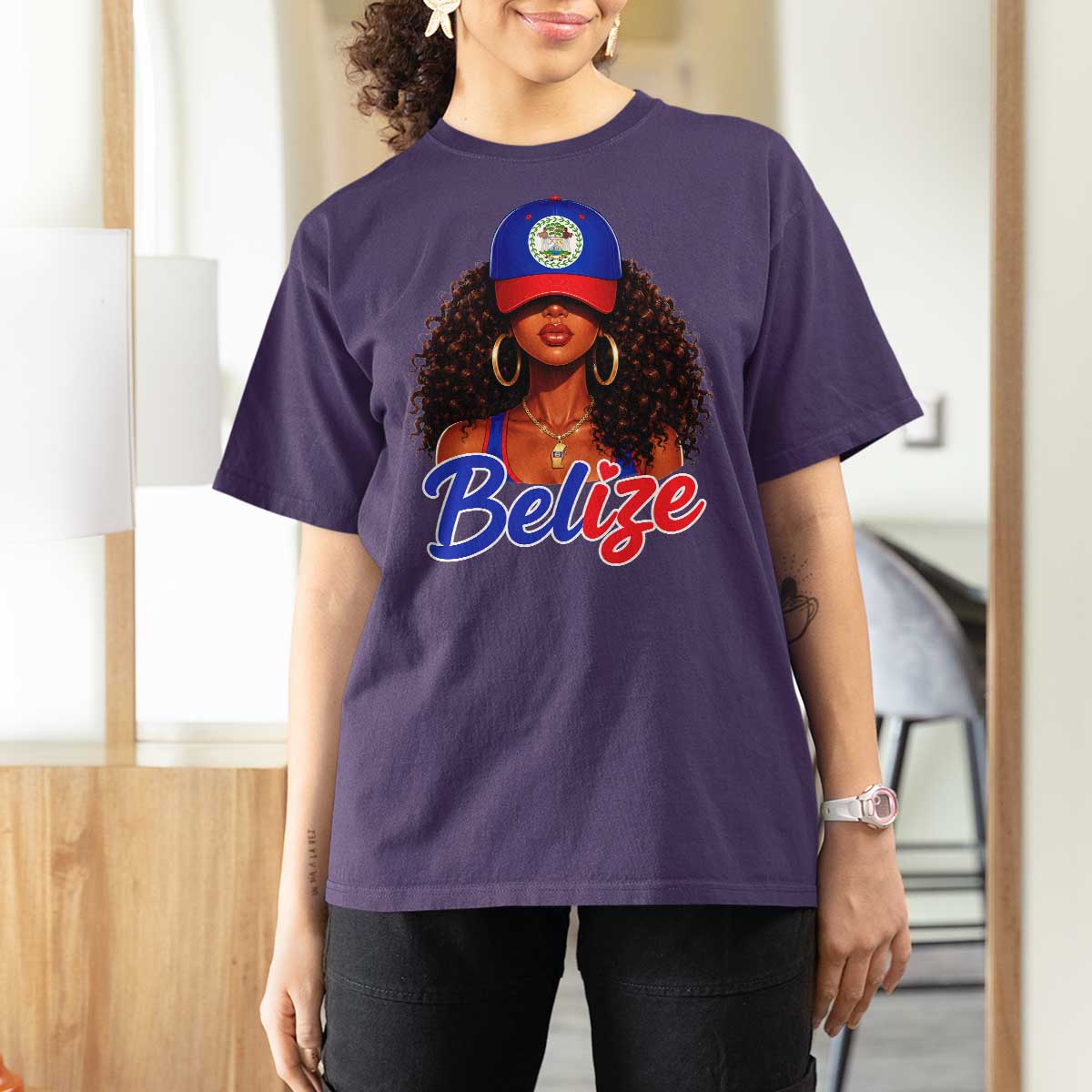 Belize Princess T Shirt For Women Melanin Afro Girl Belize Flag Heritage Gift for Black Girls