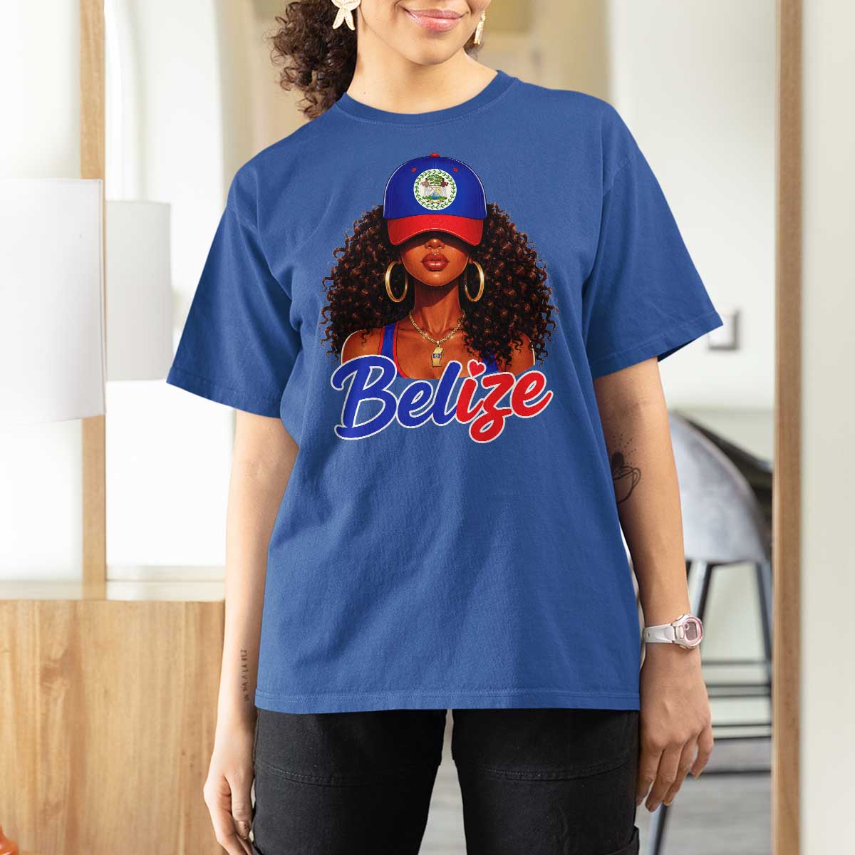Belize Princess T Shirt For Women Melanin Afro Girl Belize Flag Heritage Gift for Black Girls