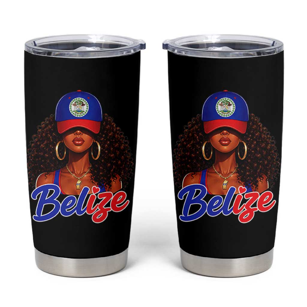 Belize Princess Tumbler Cup Melanin Afro Girl Belize Flag Heritage Gift for Black Girls