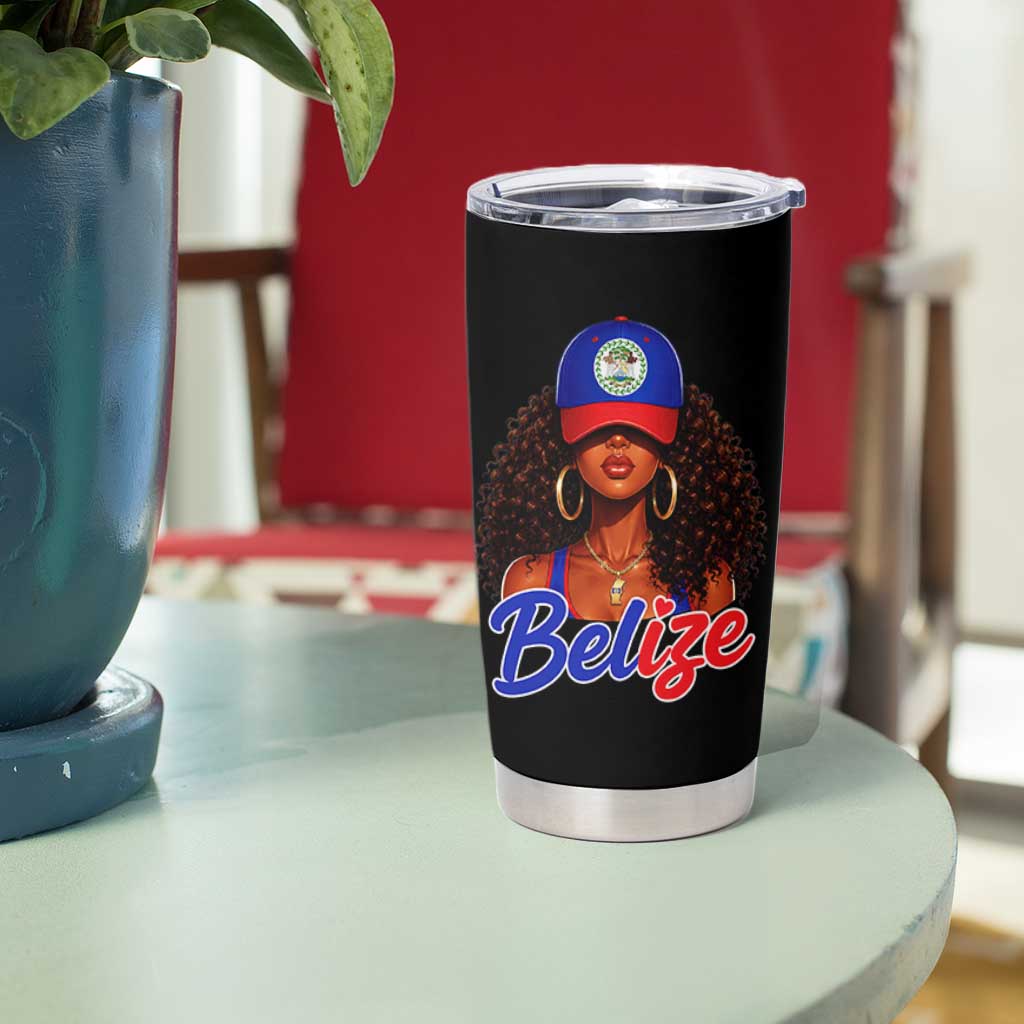 Belize Princess Tumbler Cup Melanin Afro Girl Belize Flag Heritage Gift for Black Girls