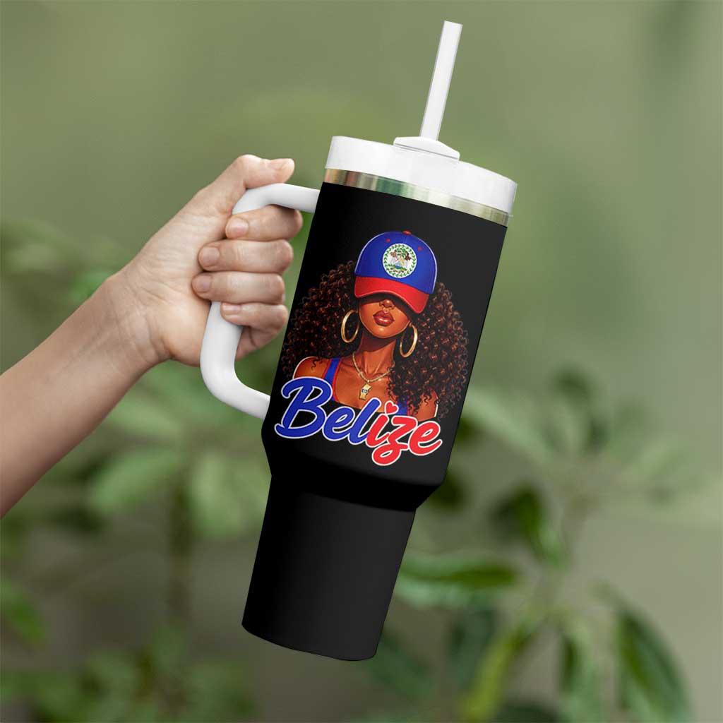 Belize Princess Tumbler With Handle Melanin Afro Girl Belize Flag Heritage Gift for Black Girls
