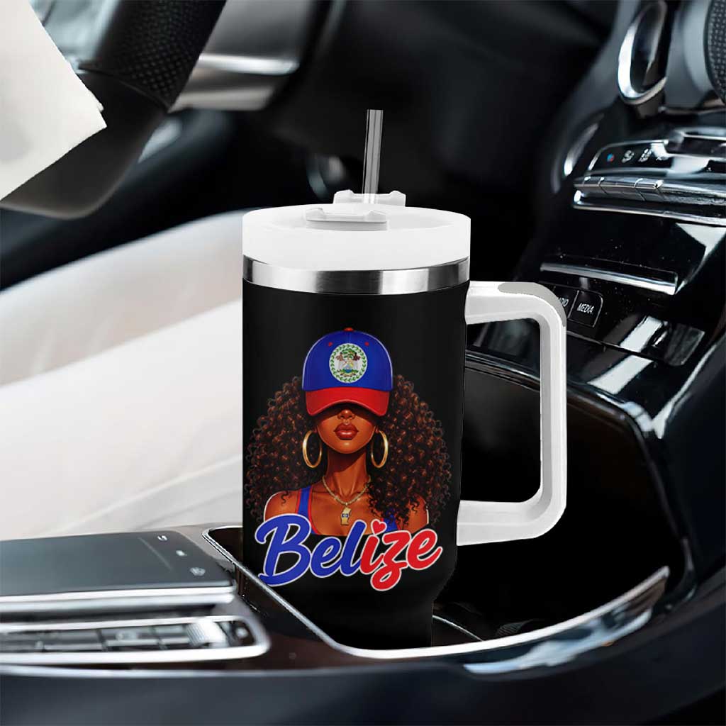 Belize Princess Tumbler With Handle Melanin Afro Girl Belize Flag Heritage Gift for Black Girls