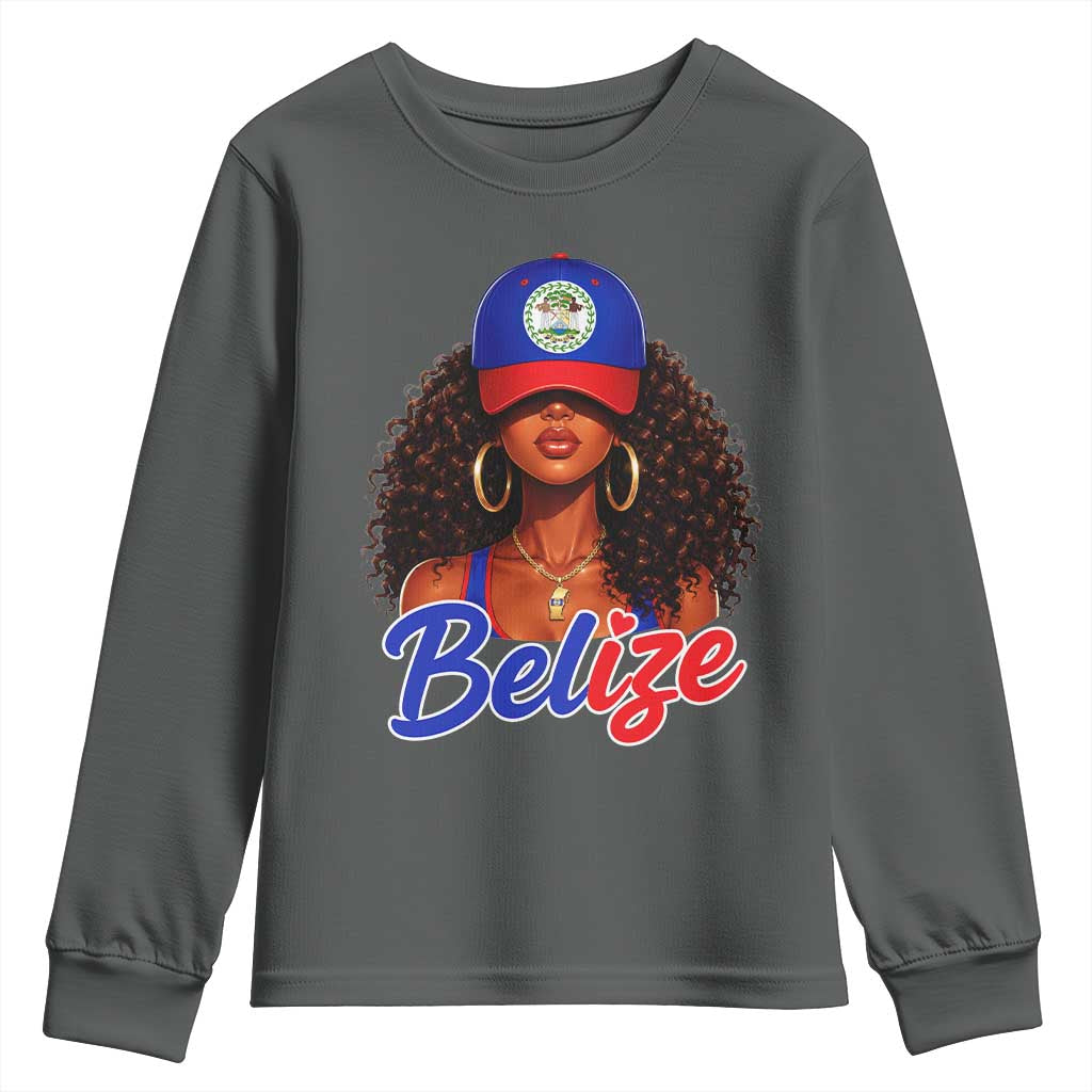 Belize Princess Youth Sweatshirt Melanin Afro Girl Belize Flag Heritage Gift for Black Girls