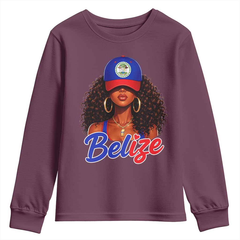 Belize Princess Youth Sweatshirt Melanin Afro Girl Belize Flag Heritage Gift for Black Girls
