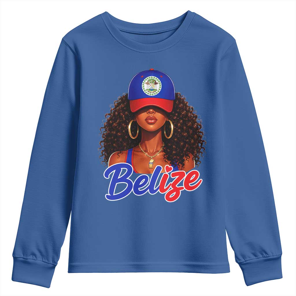 Belize Princess Youth Sweatshirt Melanin Afro Girl Belize Flag Heritage Gift for Black Girls