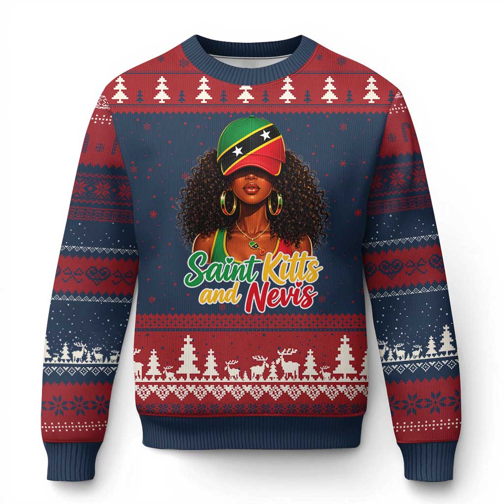 Saint Kitts and Nevis Princess Ugly Christmas Sweater Melanin Afro Girl Heritage Gift for Black Girls