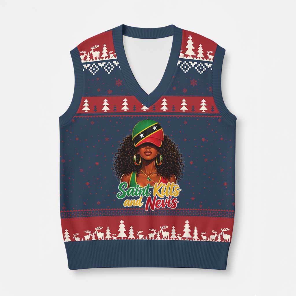 Saint Kitts and Nevis Princess V-Neck Knit Sweater Vest Melanin Afro Girl Heritage Gift for Black Girls
