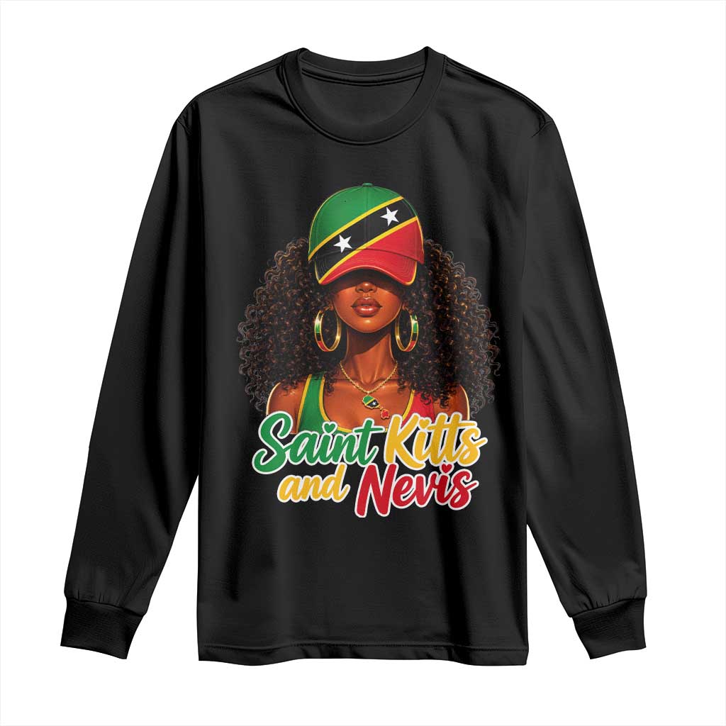 Saint Kitts and Nevis Princess Long Sleeve Shirt Melanin Afro Girl Heritage Gift for Black Girls