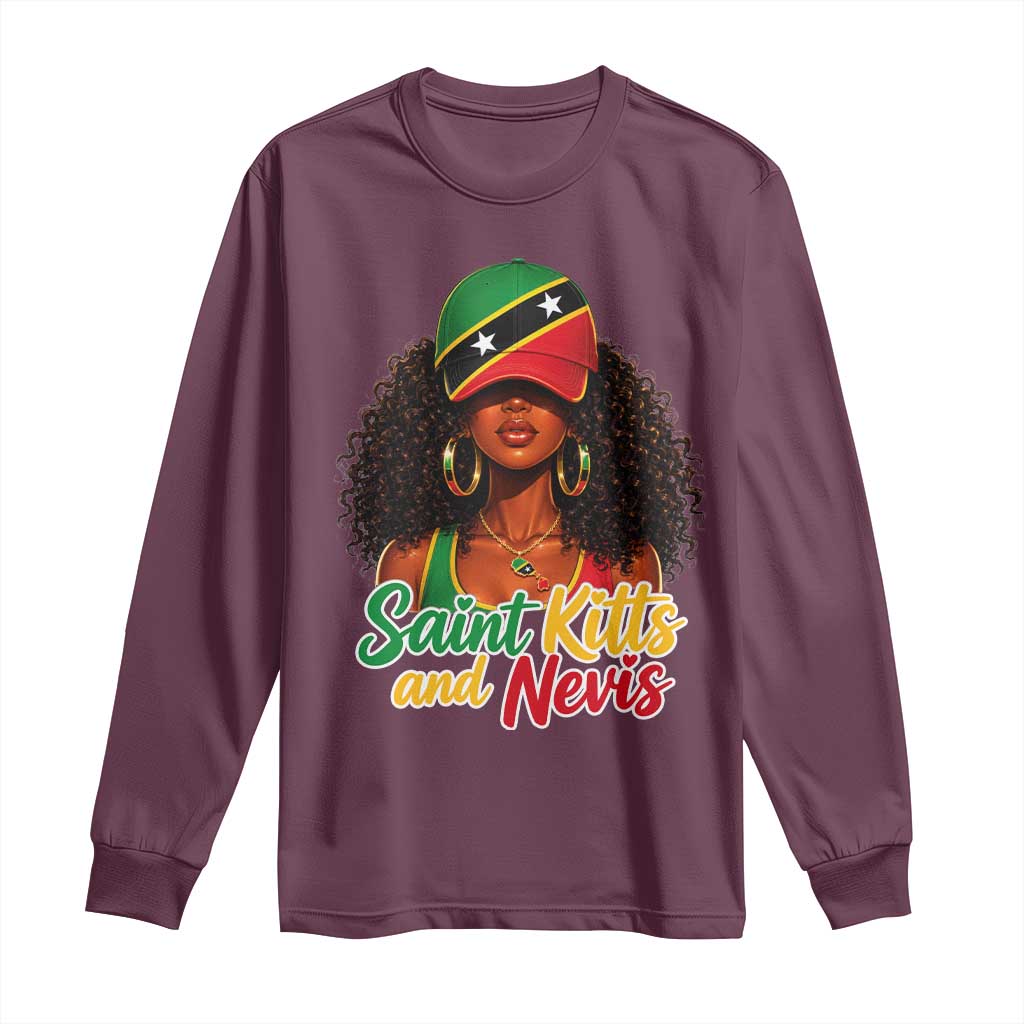 Saint Kitts and Nevis Princess Long Sleeve Shirt Melanin Afro Girl Heritage Gift for Black Girls