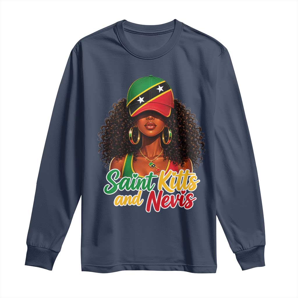 Saint Kitts and Nevis Princess Long Sleeve Shirt Melanin Afro Girl Heritage Gift for Black Girls