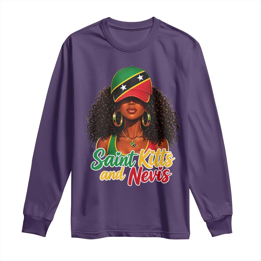 Saint Kitts and Nevis Princess Long Sleeve Shirt Melanin Afro Girl Heritage Gift for Black Girls