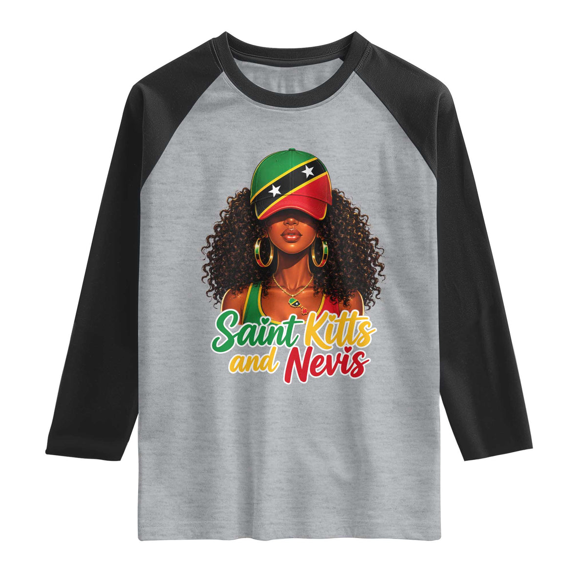 Saint Kitts and Nevis Princess Raglan Shirt Melanin Afro Girl Heritage Gift for Black Girls
