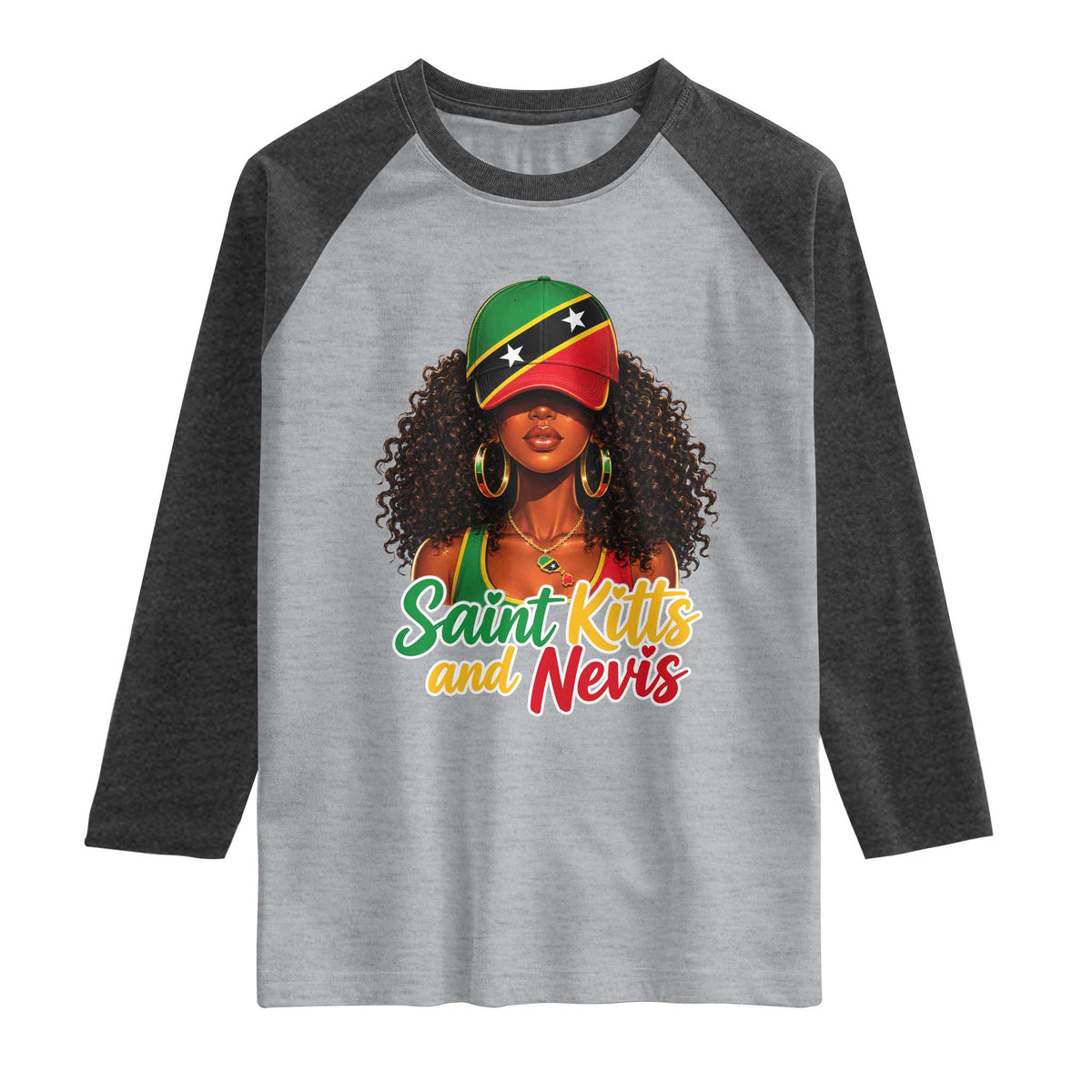 Saint Kitts and Nevis Princess Raglan Shirt Melanin Afro Girl Heritage Gift for Black Girls