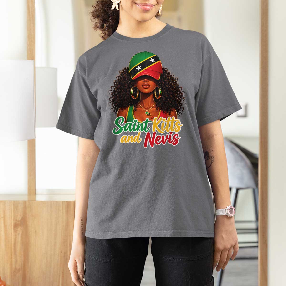 Saint Kitts and Nevis Princess T Shirt For Women Melanin Afro Girl Heritage Gift for Black Girls