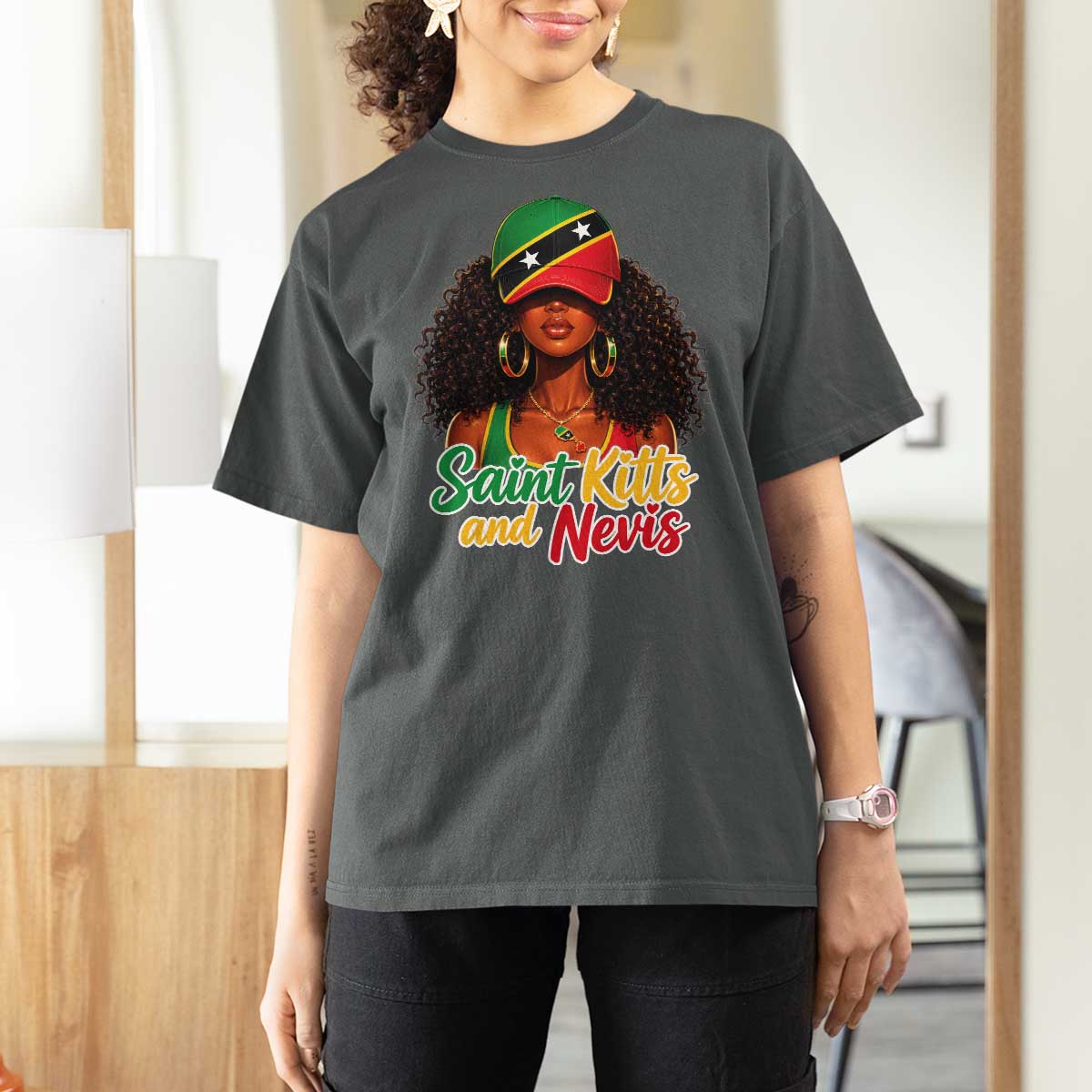 Saint Kitts and Nevis Princess T Shirt For Women Melanin Afro Girl Heritage Gift for Black Girls