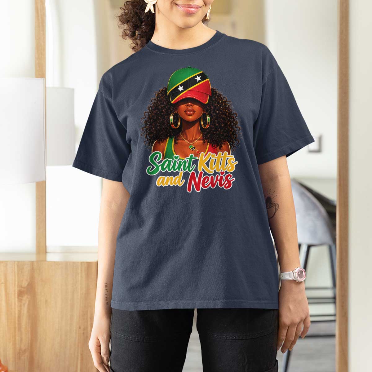 Saint Kitts and Nevis Princess T Shirt For Women Melanin Afro Girl Heritage Gift for Black Girls