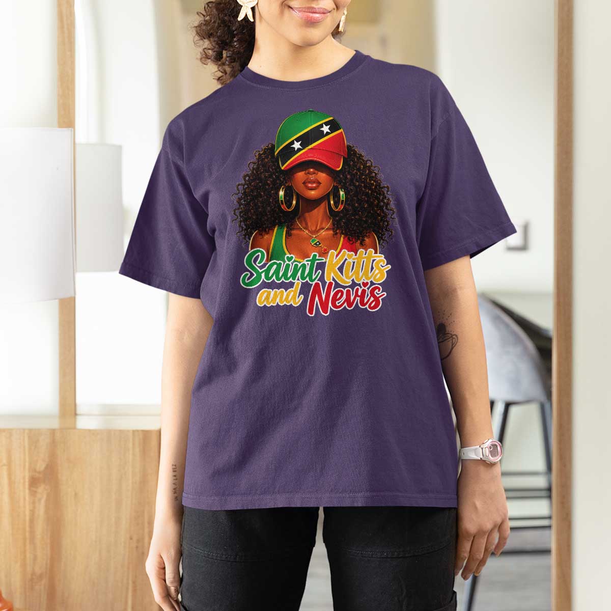 Saint Kitts and Nevis Princess T Shirt For Women Melanin Afro Girl Heritage Gift for Black Girls