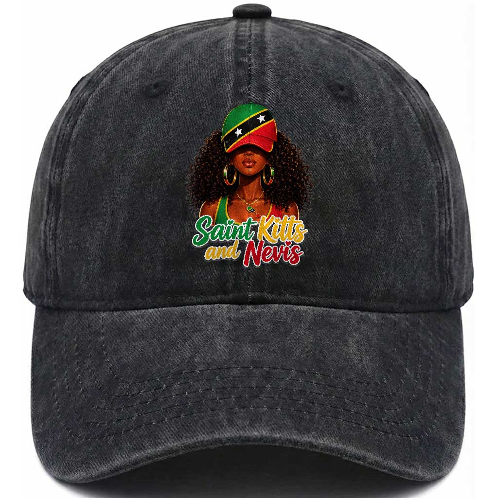 Saint Kitts and Nevis Princess Washed Cotton Baseball Cap Melanin Afro Girl Heritage Gift for Black Girls
