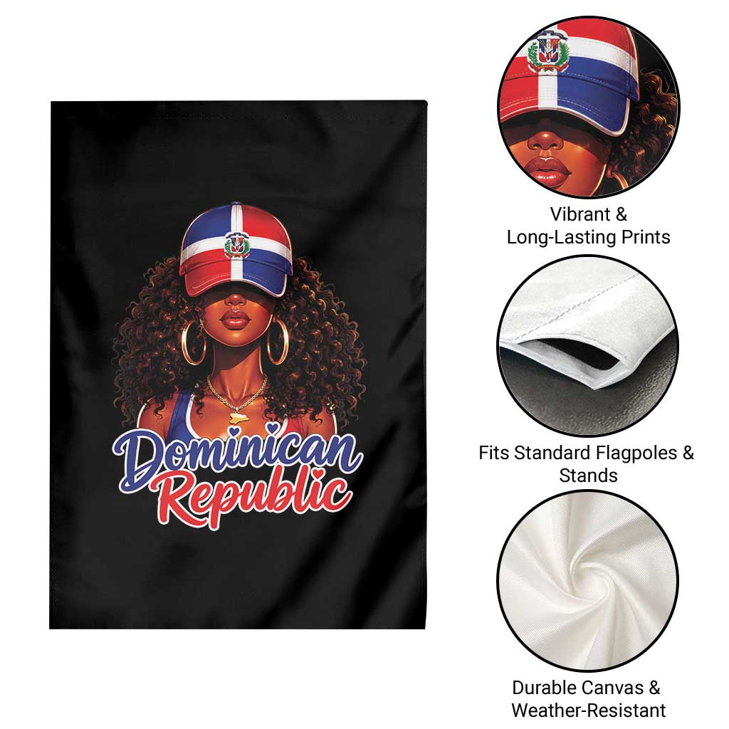 Dominican Republic Princess Garden Flag Melanin Afro Girl Heritage Gift for Black Girls