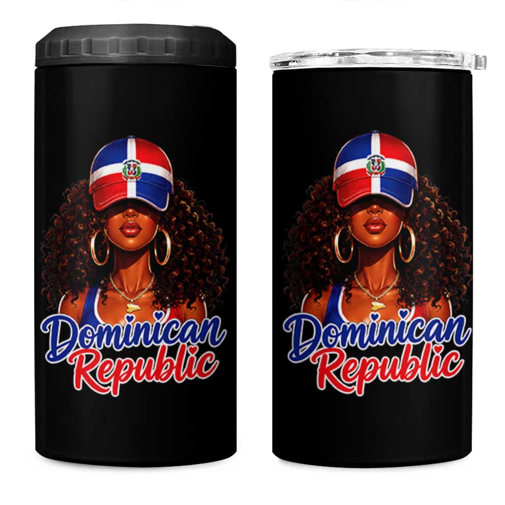 Dominican Republic Princess 4 in 1 Can Cooler Tumbler Melanin Afro Girl Heritage Gift for Black Girls