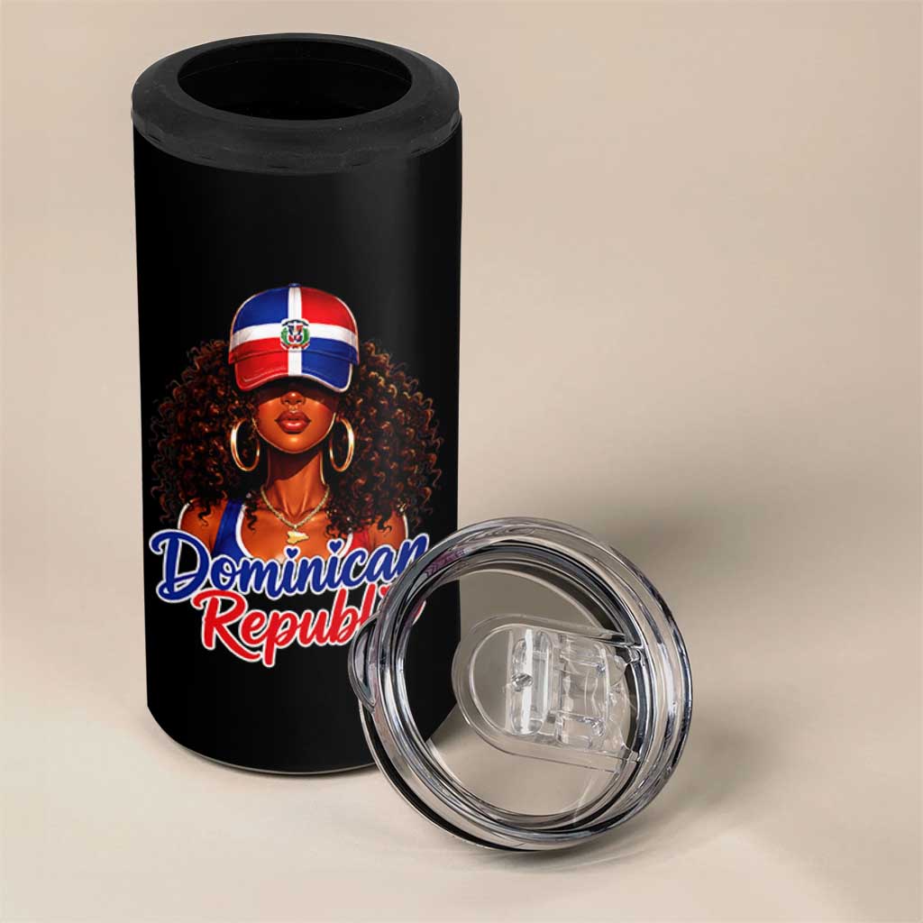 Dominican Republic Princess 4 in 1 Can Cooler Tumbler Melanin Afro Girl Heritage Gift for Black Girls