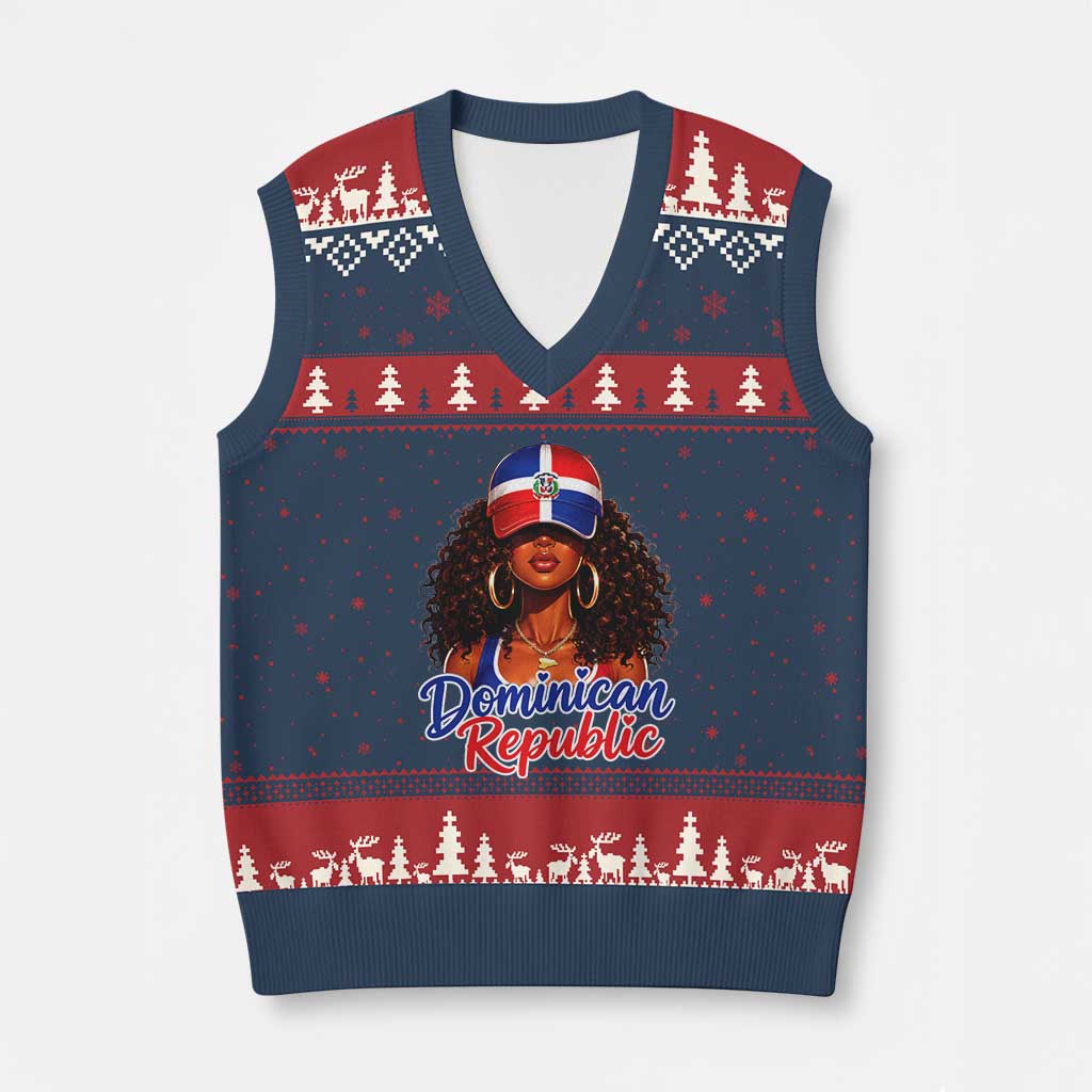 Dominican Republic Princess V-Neck Knit Sweater Vest Melanin Afro Girl Heritage Gift for Black Girls
