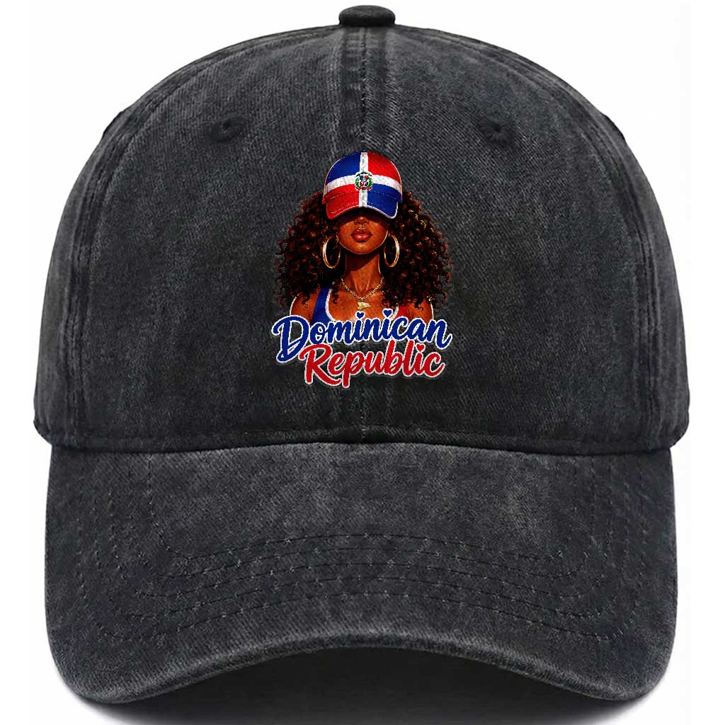 Dominican Republic Princess Washed Cotton Baseball Cap Melanin Afro Girl Heritage Gift for Black Girls