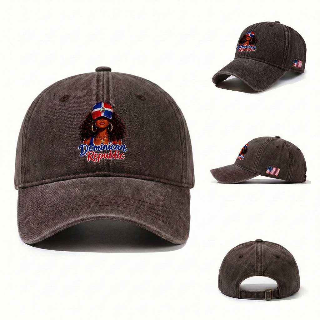 Dominican Republic Princess Washed Cotton Baseball Cap Melanin Afro Girl Heritage Gift for Black Girls