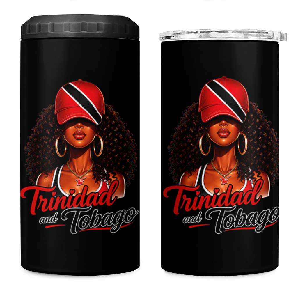 Trinidad and Tobago Afro Girl 4 in 1 Can Cooler Tumbler Trini Black Queen Caribbean Pride Heritage Gift