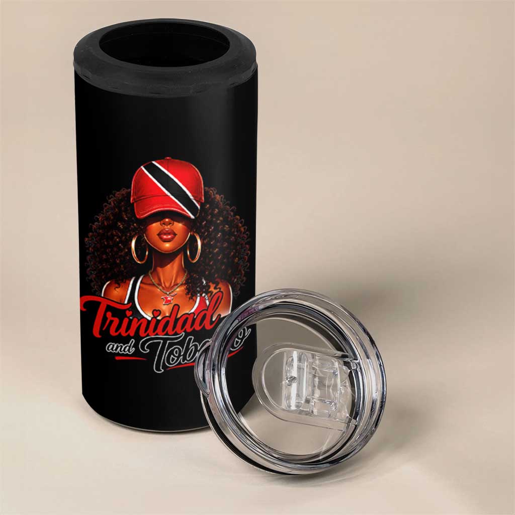 Trinidad and Tobago Afro Girl 4 in 1 Can Cooler Tumbler Trini Black Queen Caribbean Pride Heritage Gift