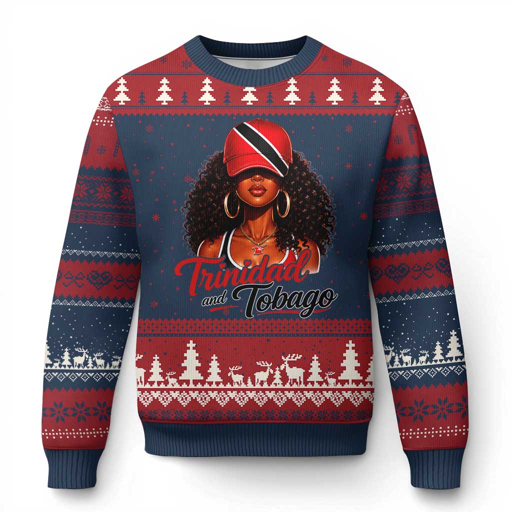 Trinidad and Tobago Afro Girl Ugly Christmas Sweater Trini Black Queen Caribbean Pride Heritage Gift