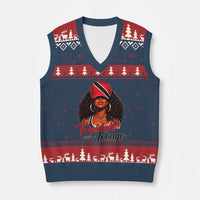 Trinidad and Tobago Afro Girl V-Neck Knit Sweater Vest Trini Black Queen Caribbean Pride Heritage Gift