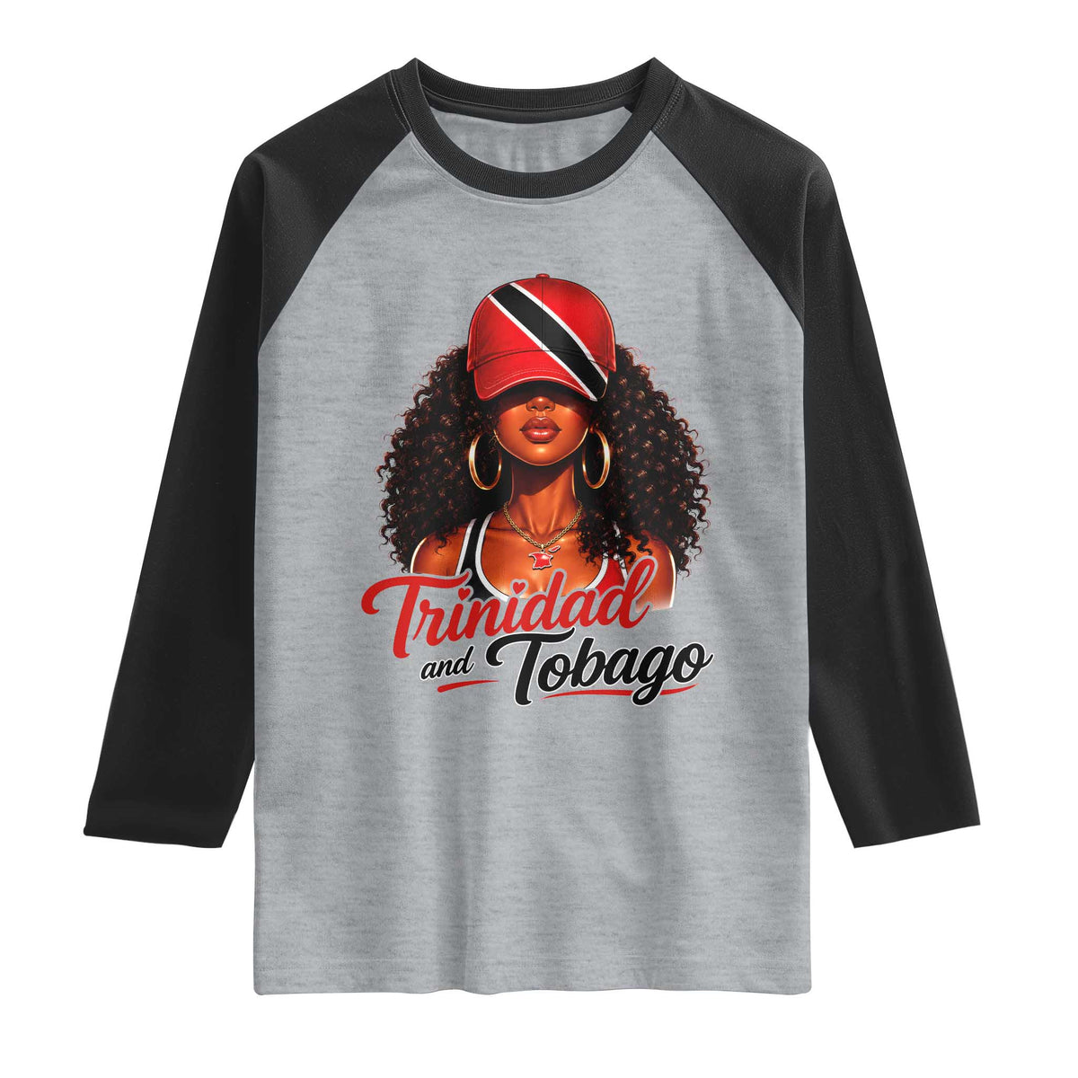 Trinidad and Tobago Afro Girl Raglan Shirt Trini Black Queen Caribbean Pride Heritage Gift