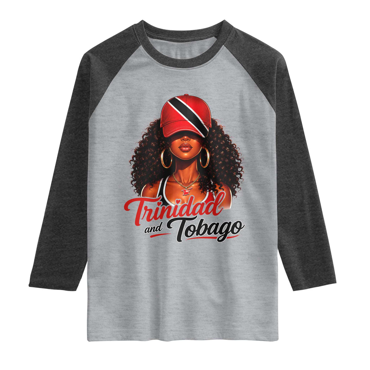 Trinidad and Tobago Afro Girl Raglan Shirt Trini Black Queen Caribbean Pride Heritage Gift