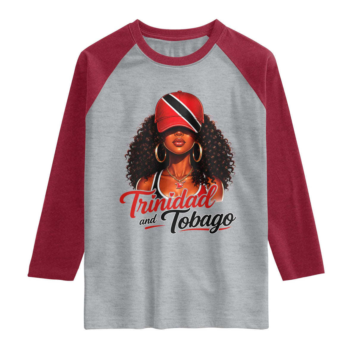 Trinidad and Tobago Afro Girl Raglan Shirt Trini Black Queen Caribbean Pride Heritage Gift