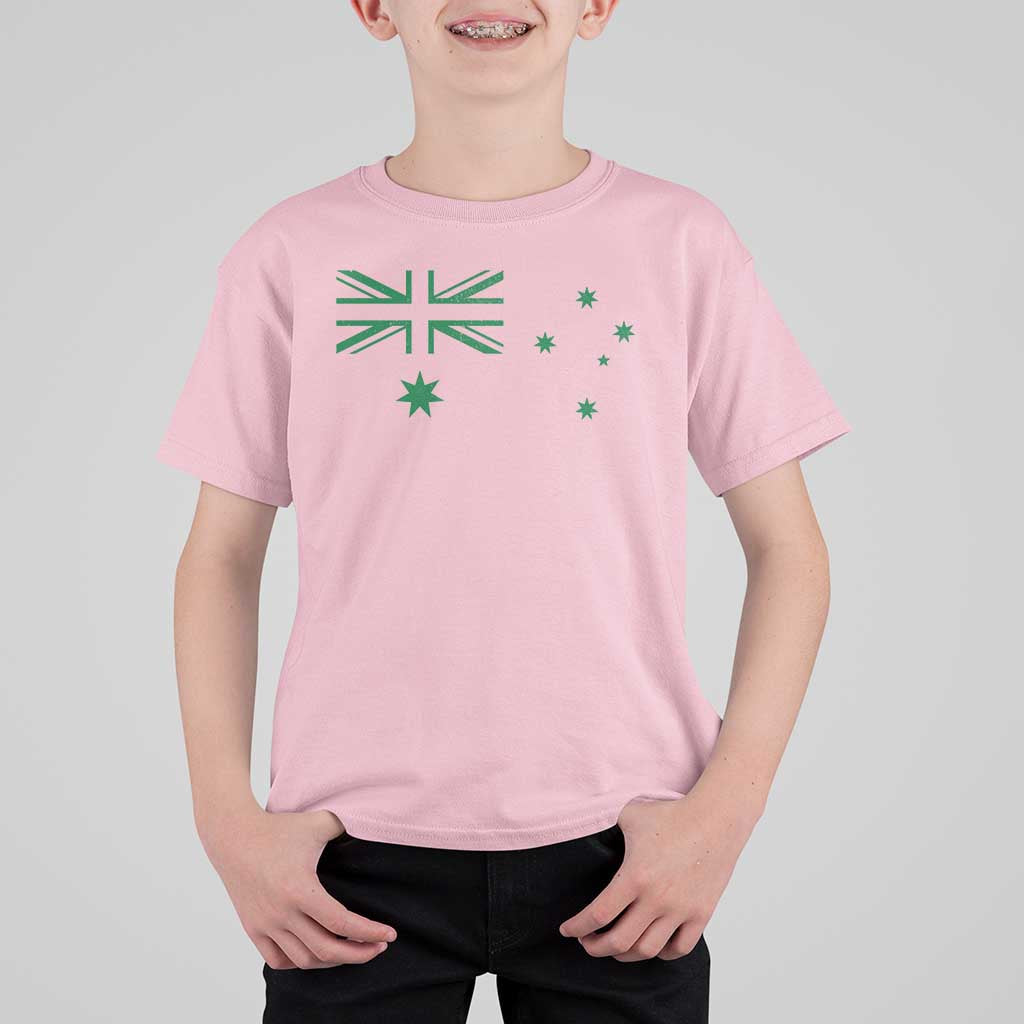 Green Australian Flag T Shirt For Kid Australia Patriotic Country Pride Monochrome Minimalist Graphic