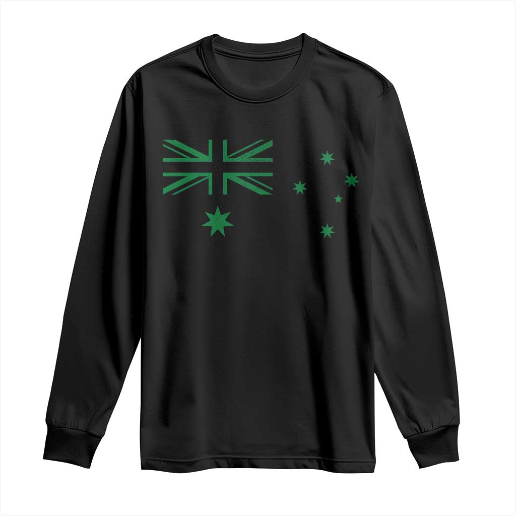 Green Australian Flag Long Sleeve Shirt Australia Patriotic Country Pride Monochrome Minimalist Graphic