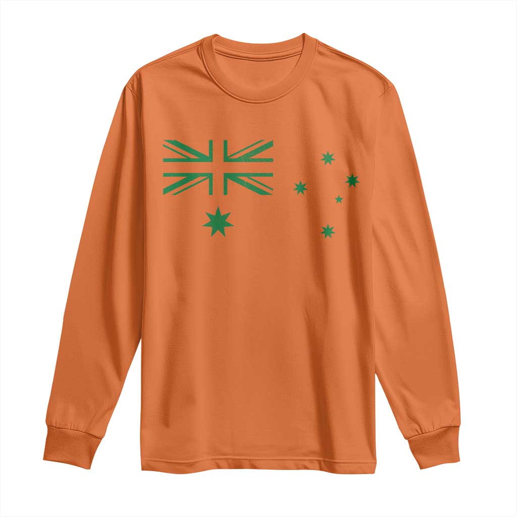 Green Australian Flag Long Sleeve Shirt Australia Patriotic Country Pride Monochrome Minimalist Graphic