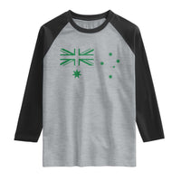 Green Australian Flag Raglan Shirt Australia Patriotic Country Pride Monochrome Minimalist Graphic