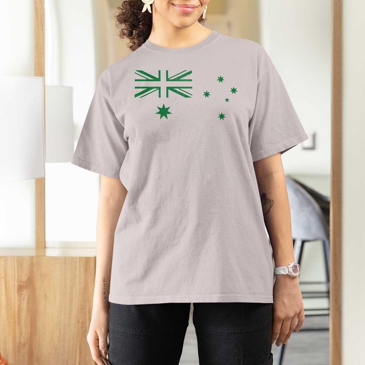 Green Australian Flag T Shirt For Women Australia Patriotic Country Pride Monochrome Minimalist Graphic