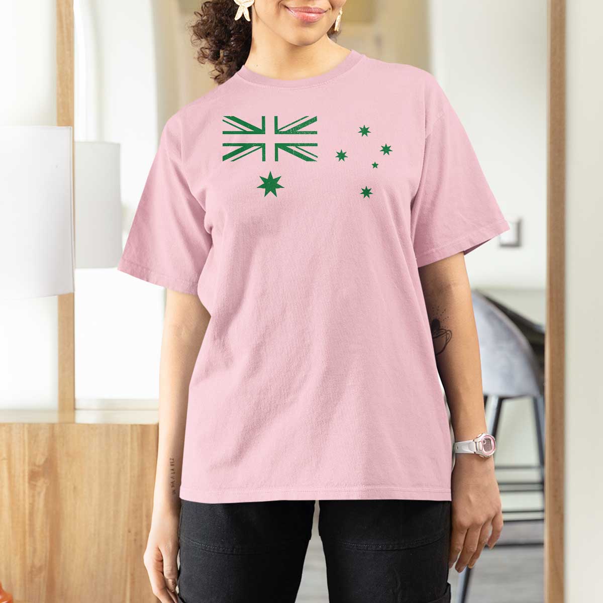 Green Australian Flag T Shirt For Women Australia Patriotic Country Pride Monochrome Minimalist Graphic