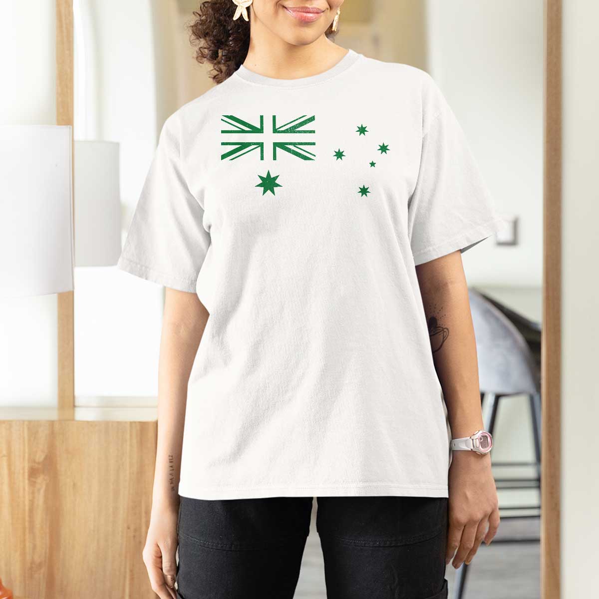 Green Australian Flag T Shirt For Women Australia Patriotic Country Pride Monochrome Minimalist Graphic