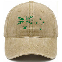 Green Australian Flag Washed Cotton Baseball Cap Australia Patriotic Country Pride Monochrome Minimalist Graphic
