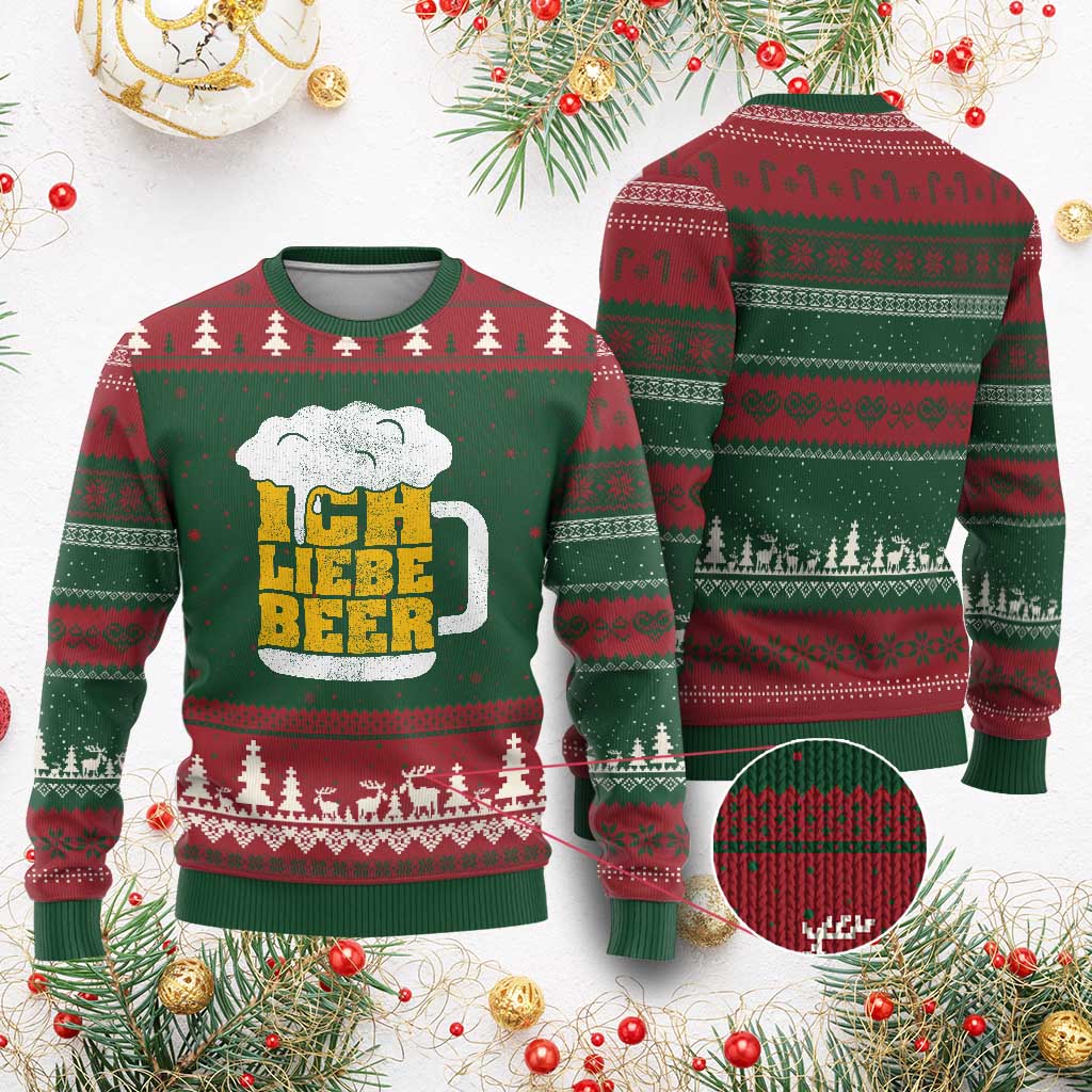 Oktoberfest Drinking Ugly Christmas Sweater Ich Liebe Bier Octoberfest German - Wonder Print Shop