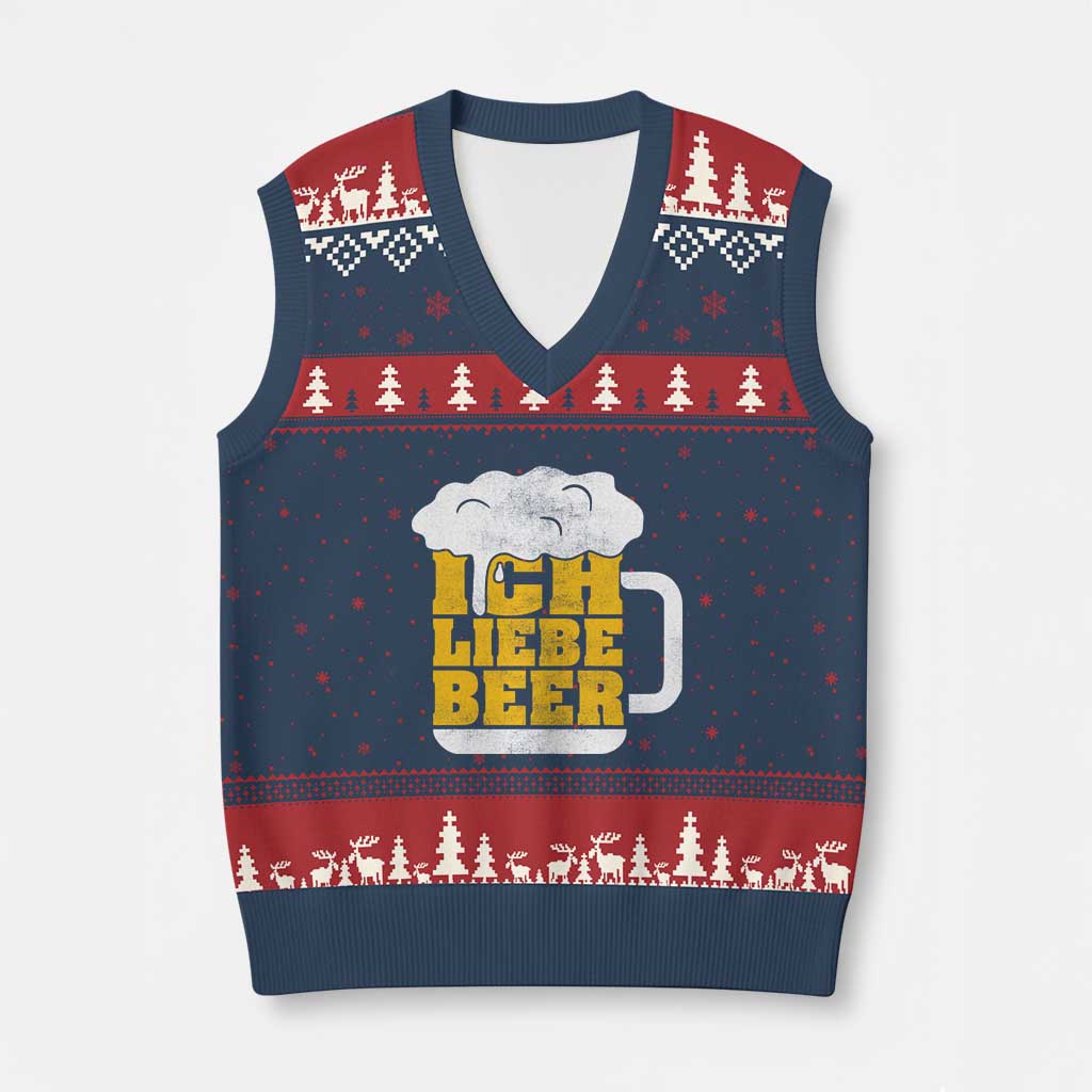 Oktoberfest Drinking V-Neck Knit Sweater Vest Ich Liebe Bier Octoberfest German - Wonder Print Shop